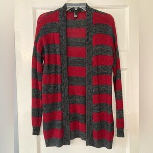 Forever 21 red and gray striped cardigan sweater